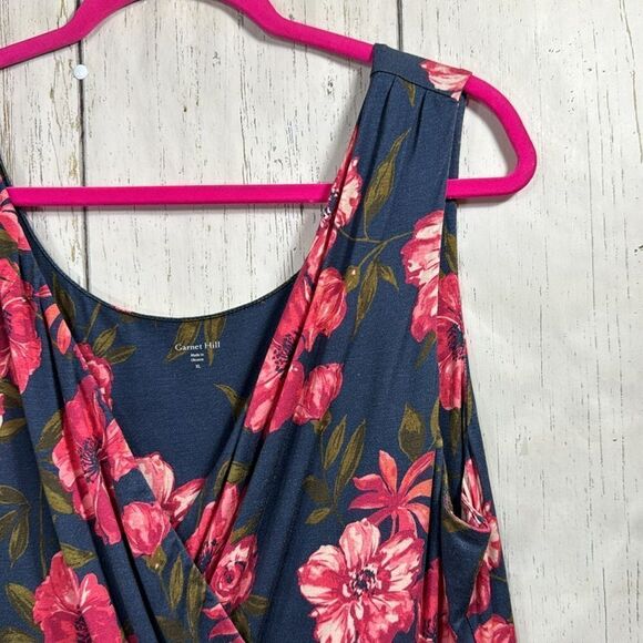 Garnet Hill Navy Pink Floral Sleeveless Dress XL Cottagecore Romantic Pockets - Picture 4 of 12